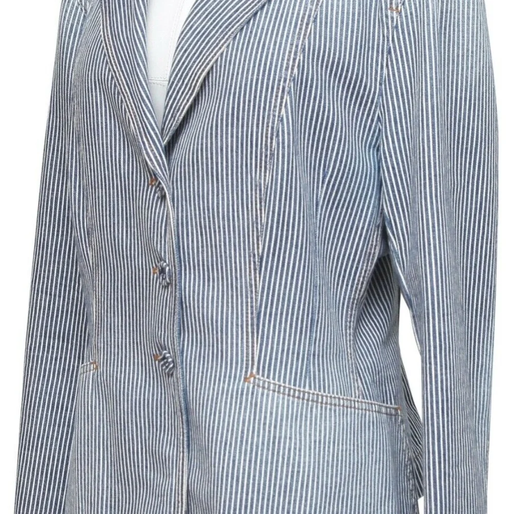 DIOR Blazer Coat Denim BAR JACKET Striped Blue White Cotton US 14 F 46 $4300
